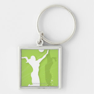 Silhouette von zwei Frauen, die Volleyball spielen Schlüsselanhänger