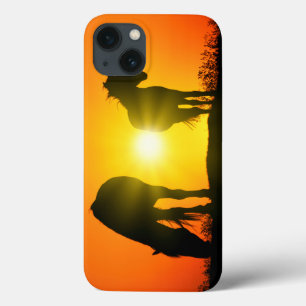 Silhouette von zwei Pferden bei Sonnenuntergang Case-Mate iPhone Hülle
