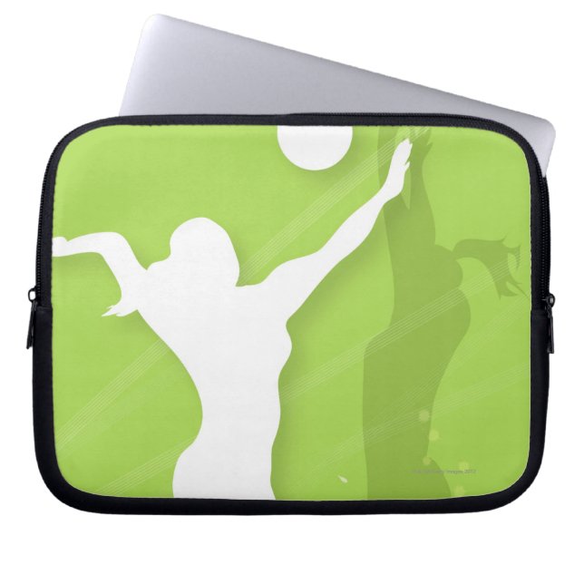 Silhouette von zwei Volleyballspielerinnen Laptopschutzhülle (Vorderseite)