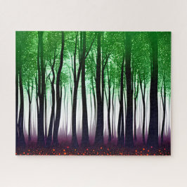 Silhouette Wald mit grünen Blätter Lila Boden