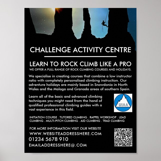 Silhouette, Wandern und Klettern Advert Poster (Vorne)