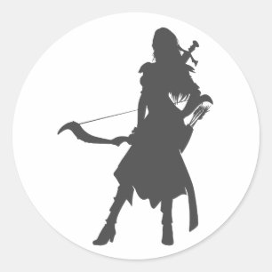 Silhouette warrior woman - Choose background color Runder Aufkleber