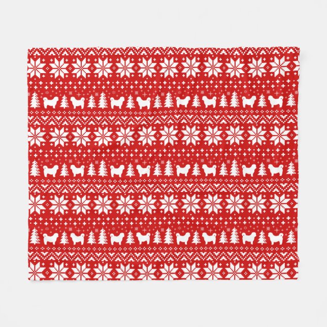 Silhouette-Weihnachtsmuster-Rot Shih Tzu Fleecedecke (Vorderseite (Horizontal))