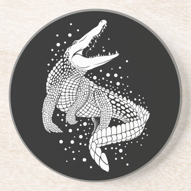 Silhouette Weißes Tier - Krokodil Getränkeuntersetzer (Vorne)