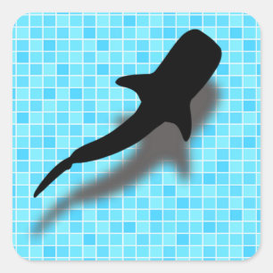 Silhouette Whale Hai im Schwimmbad Quadratischer Aufkleber