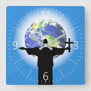 Silhouette with a cross quadratische wanduhr