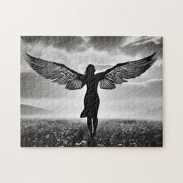 Silhouette Woman mit Angel Wings in Black & White (Horizontal)