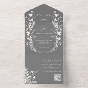 Silhouette Wreath Wedding Gray All In One Einladung