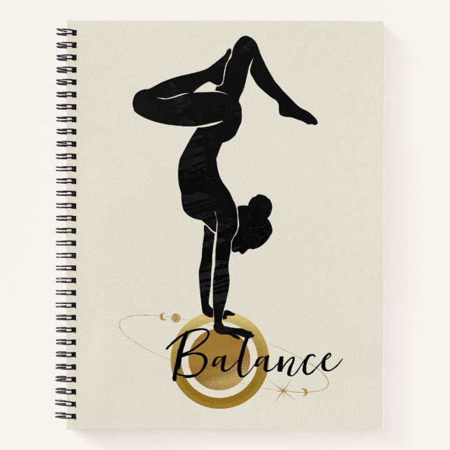 Silhouette Yoga auf den Kopf stehende Handstand Bi Notizbuch (Vorderseite)