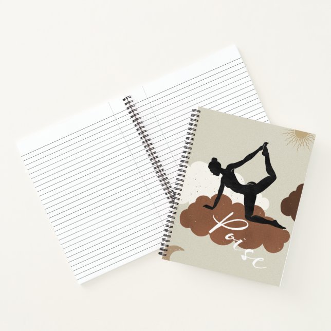 Silhouette Yoga Stretch Pose Wolken Sonnenmond Poi Notizbuch (Innenseite)