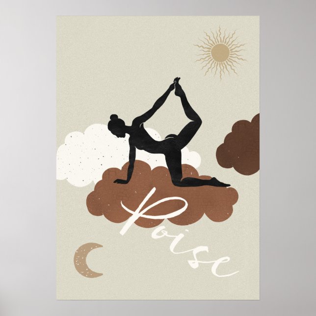 Silhouette Yoga Stretchwolken Sonnenstrahlen Poise Poster (Vorne)