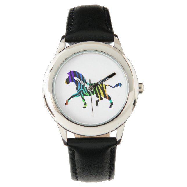 Silhouette Zebra Black und Regenbogen Armbanduhr (Vorderseite)