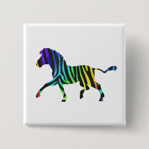 Silhouette Zebra Black und Regenbogen Button