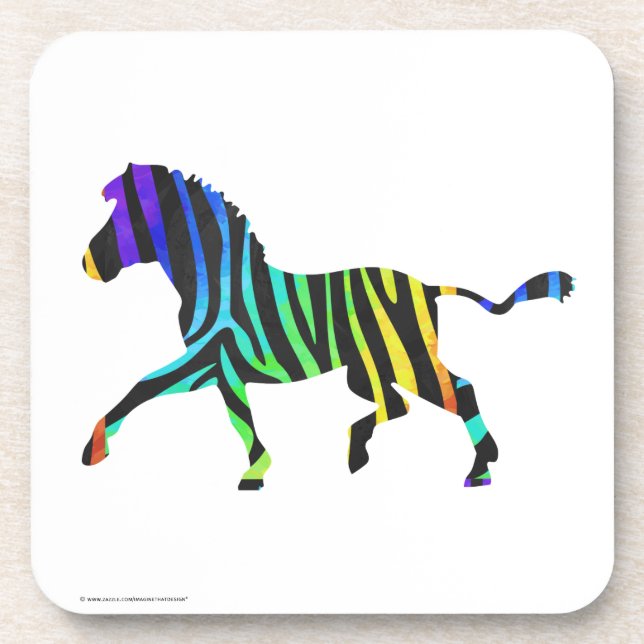 Silhouette Zebra Black und Regenbogen Getränkeuntersetzer (Vorderseite)