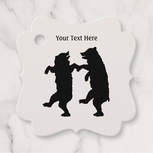 Silhouette Zwei schwarze Bären mit Händen tanzen Geschenkanhänger (Vorderseite)