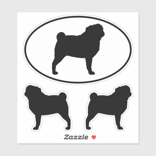Silhouetten aus schwarzem Mops Hund Vinyl Sticker  (Blatt)
