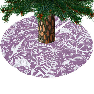 Silhouetten Botanisches Blumengebirge Lila und wei Polyester Weihnachtsbaumdecke