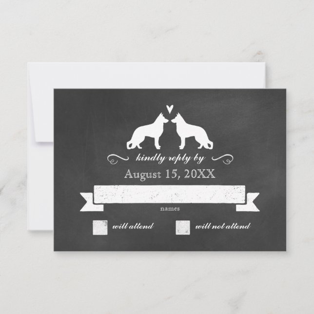Silhouetten der deutschen Schäferhunde auf Hochzei RSVP Karte (Vorderseite)