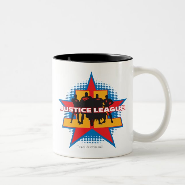 Silhouetten der Gerechtigkeitsliga und Star Backgr Zweifarbige Tasse (Rechts)