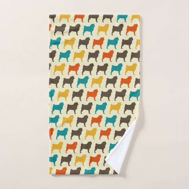 Silhouetten des Mops| Retrofarben Hundezuchtmuster Handtuch (Handtuch)