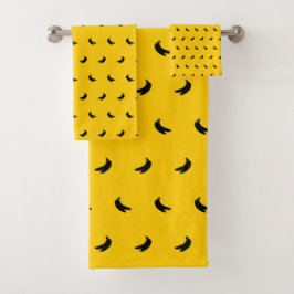 Silhouetten kleiner schwarzer Bananen auf Gelb Badhandtuch Set