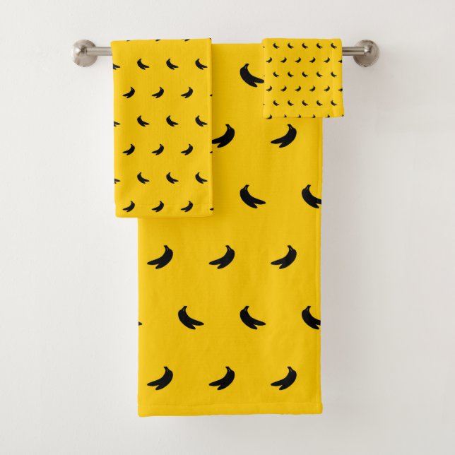 Silhouetten kleiner schwarzer Bananen auf Gelb Badhandtuch Set (Insitu)