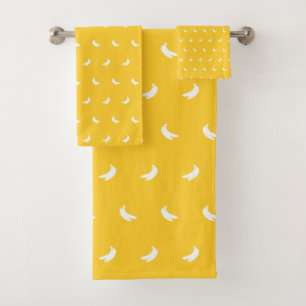 Silhouetten kleiner weißer Bananen auf Gelb Badhandtuch Set