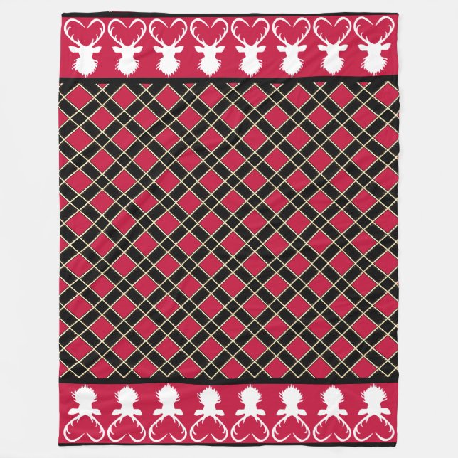 Silhouetten mit schwarzem Schachbrettmuster und Re Fleecedecke (Vorderseite)