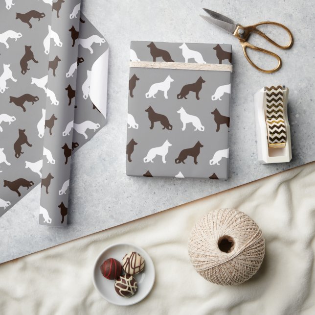 Silhouetten-Muster des deutschen Schäferhundes Geschenkpapier (Kunsthandwerk)