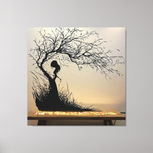 Silhouetten-Szene einer Frau mit Naturthema Leinwanddruck