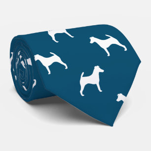 Silhouetten von glattem Fox Terrier Hund Muster Bl Krawatte