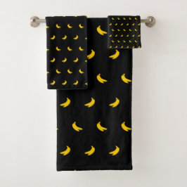 Silhouetten von kleinen Gelbbananen auf schwarz Badhandtuch Set