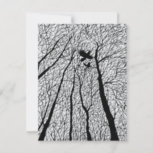 Silhouetten von Raben in den Winterbäumen Postkarte