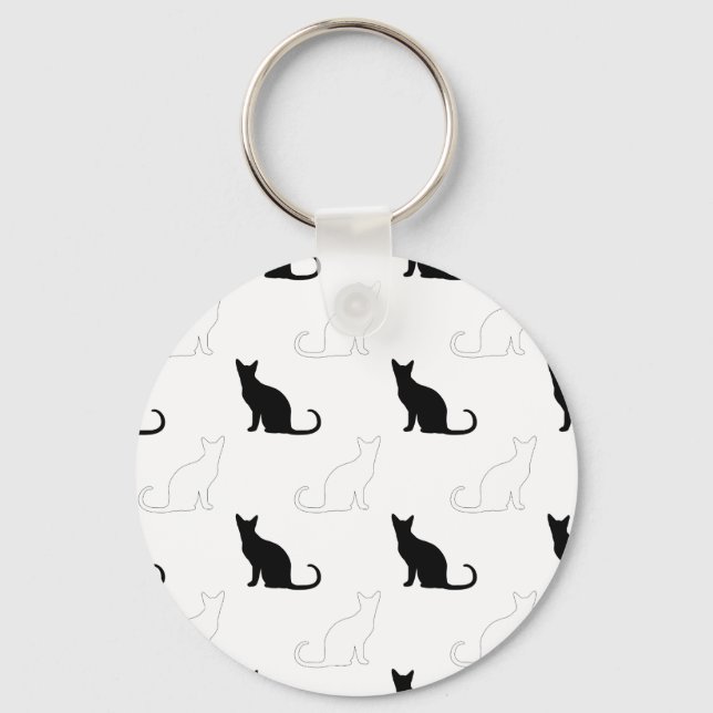 Silhouetten von Schwarz-Weiß-Katzen Schlüsselanhänger (Vorderseite)