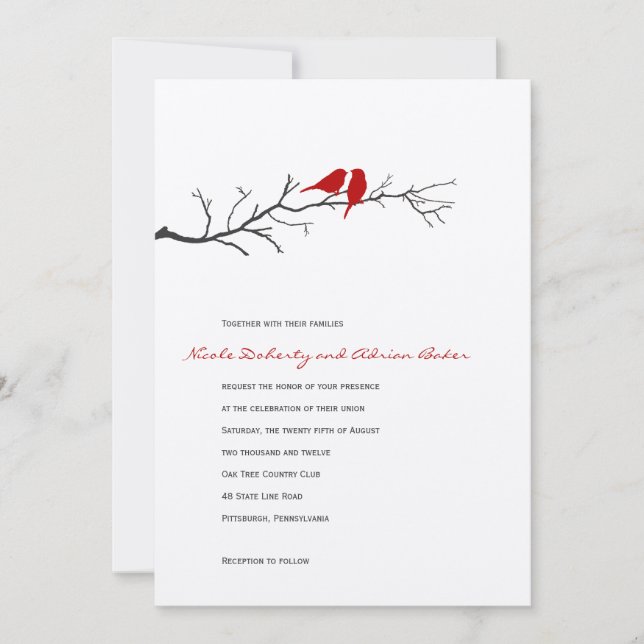 Silhouetten zur Hochzeitseinladung - Rot - Einladung (Vorderseite)