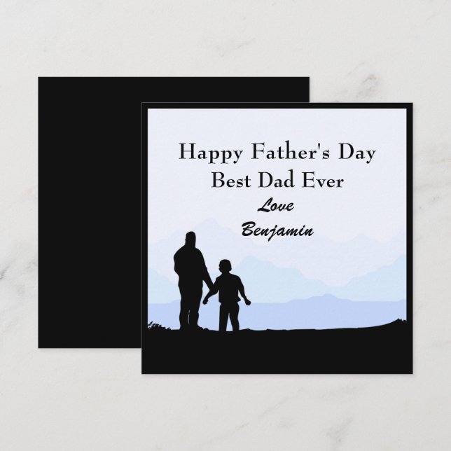 Silhouettes meilleur papa & son Nom Carte de Fête  (Devant / Derrière)