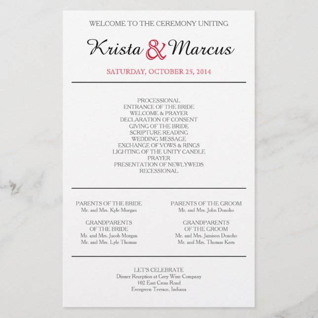 Silhouettes simples Programmes de mariage Flyers (Devant)