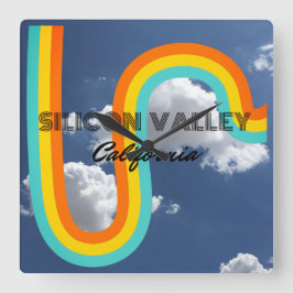 Silicon Valley California Retro Regenbogen und Wol Quadratische Wanduhr