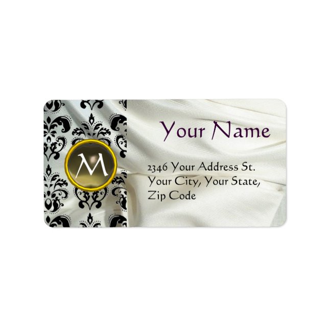 SILK DAMASK GEM grau weiß Adressaufkleber (Vorne)