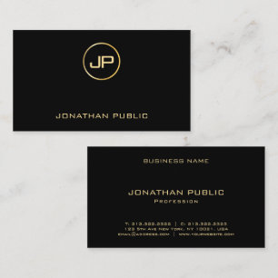 Silk Finish EleganBlack & Gold Moderne Monogram Visitenkarte