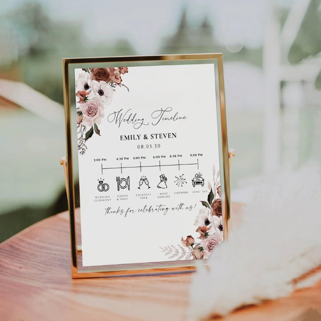 Silk Floral Wedding Timeline Sign Sockelschild (Von Creator hochgeladen)