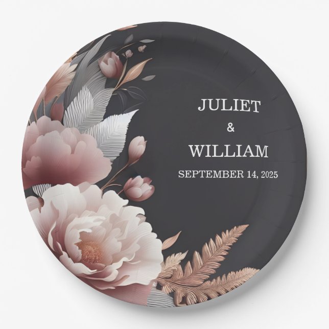 Silk Pink Boho Peony Garden Dusty Rose Wedding Pappteller (Vorderseite)