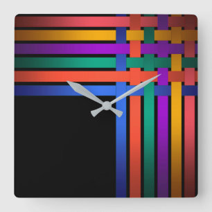 Silk ribbons lines black background pattern bright quadratische wanduhr