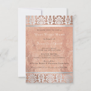 Silk Rose Gold Kupfer Silber Damask Bridal 16. Einladung