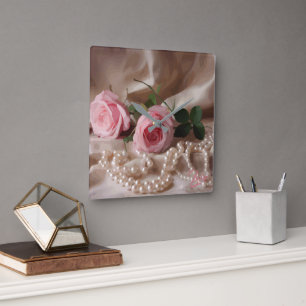 Silken-Rose Quadratische Wanduhr