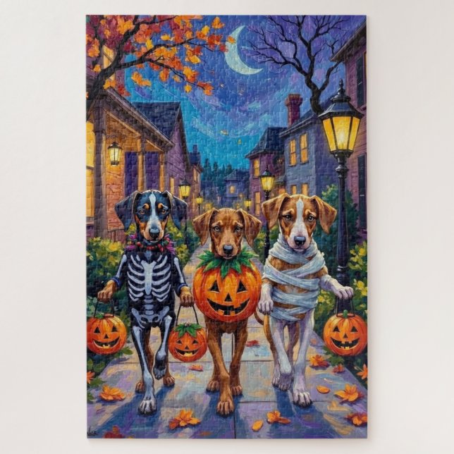 Silken Windhound-Hunde in Halloween-Kostümen (Vertikal)
