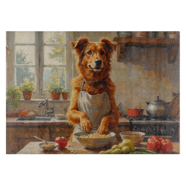 Silken Windhound Kochen in der Küche Schneidebrett (Vorderseite)