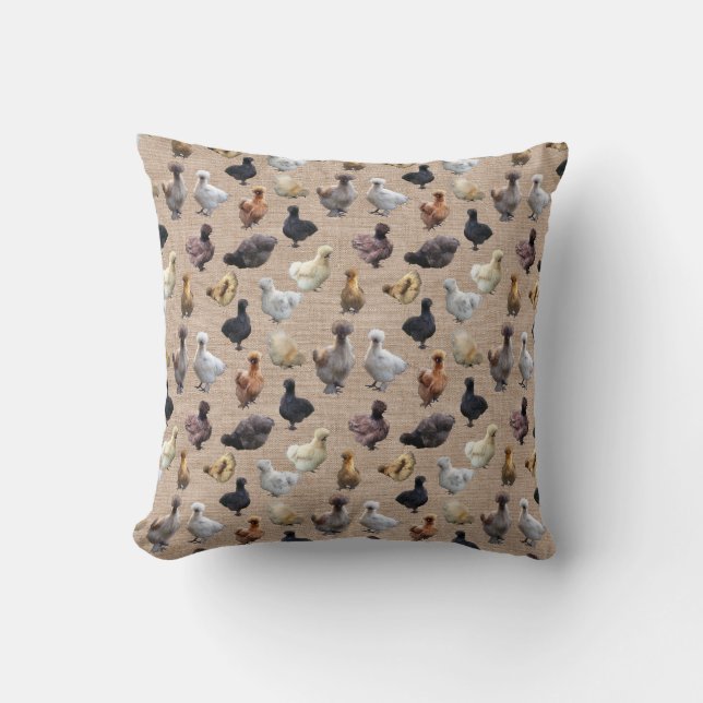 Silkie Bantam Chickens auf Burlap Kissen (Vorderseite)