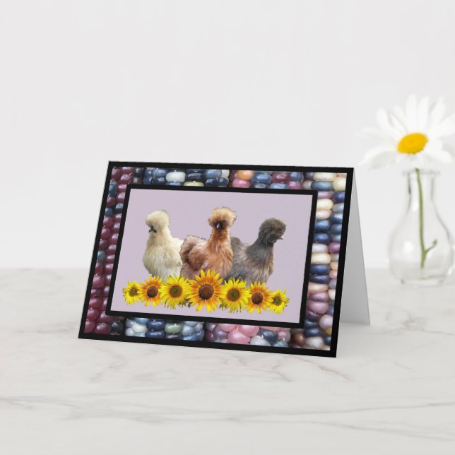 Silkie Bantam Sunflowers Rainbow Gem Corn Begrüßun Karte (Kleine Pflanze)