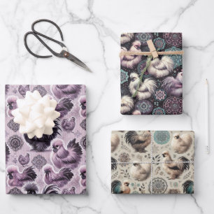 Silkie Chicken 3-Blatt Flachpapier Set Geschenkpapier Set